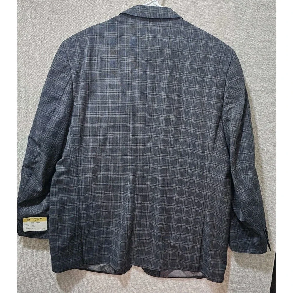 Stacy Adams Gold Mens Charcoal Grey Plaid Suit Jacket Sport Coat Blazer 50L New